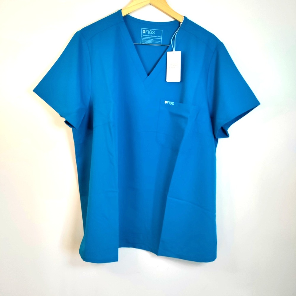 NWT Figs 4XL Catarina Extremes Ocean Blue One-Pocket‎ Medical Nurse Scrub Top - Picture 2 of 13